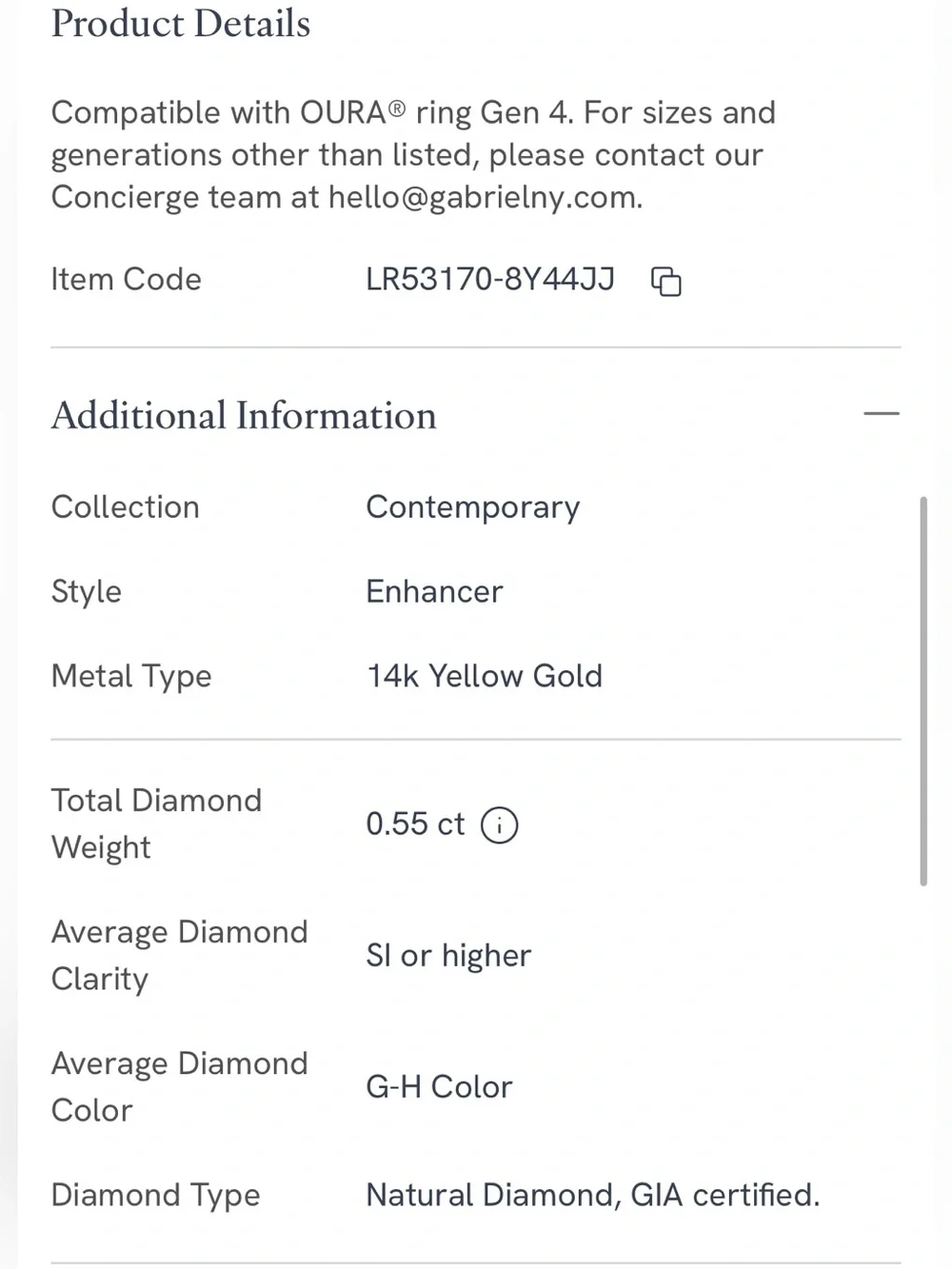 Gabriel & Co. 14K Yellow Gold Diamond Oura Ring Enhancer size 8